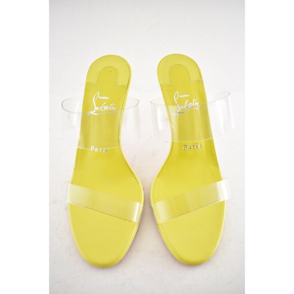 Christian Louboutin Just Nothing 85 Citrus Yellow PVC Sandal Mule Heel Pump 37 - Picture 5 of 11